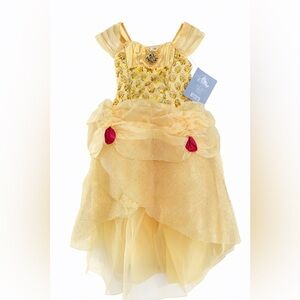 Disney Belle Costume Dress Girls 9/10 Gold Sequin Beauty & The Beast NWT